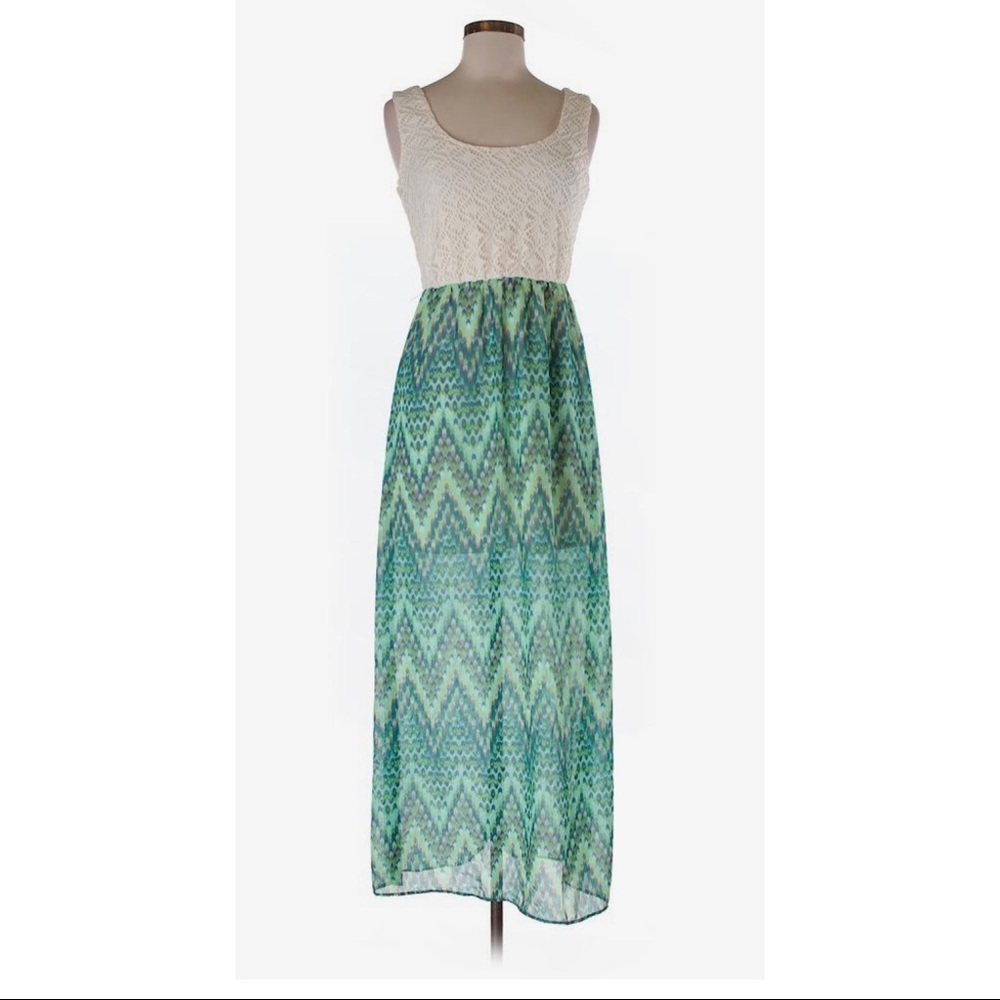 Charlotte Russe Cream Crochet Green & Blue Maxi